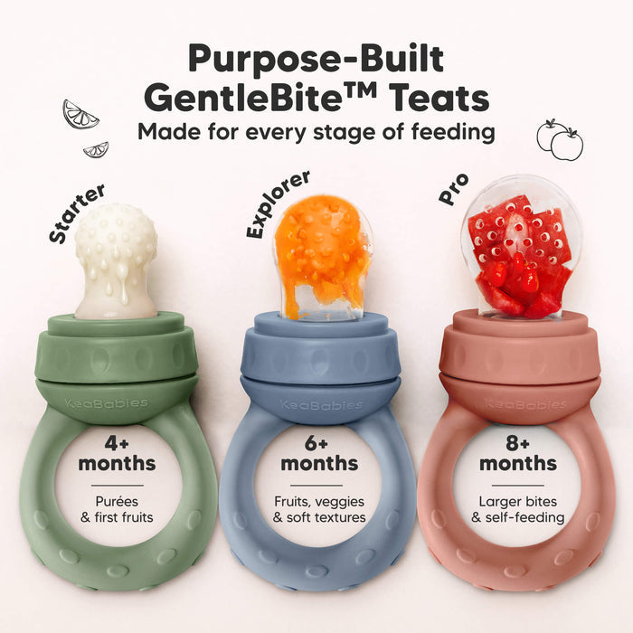 Purpose-built GentleBite™ teats designed for every feeding stage from 4 months, 6 months, and 8 months onward.