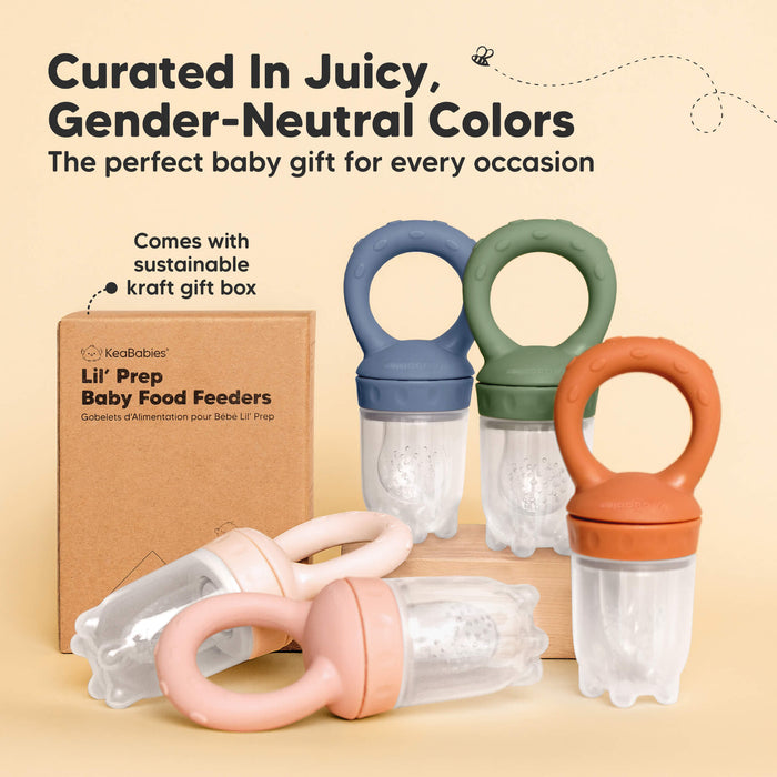 Baby food feeders curated in juicy, gender-neutral colors and packaged in a sustainable kraft gift box.