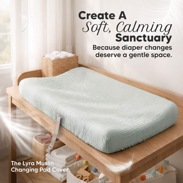 Create a Soft, Calming Sanctuary
Because diaper changes deserve a gentle space. The Lyra Muslin Changing Pad Cover