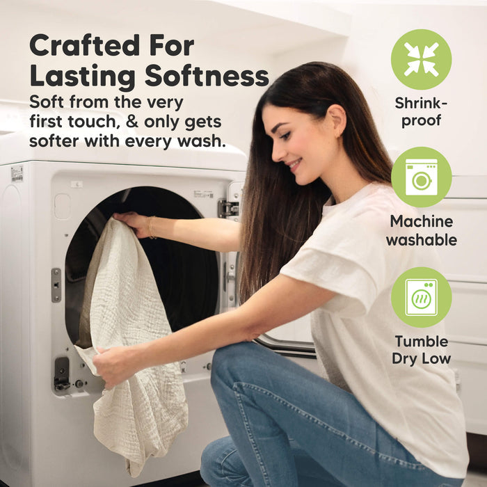 Crafted For Lasting Softness. Soft from the very first touch, and only gets softer with every wash. Machine washable, Shrink-proof