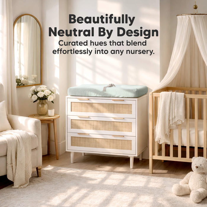 Beautifully Neutral By Design. Curated hues that blend effortlessly into any nursery.