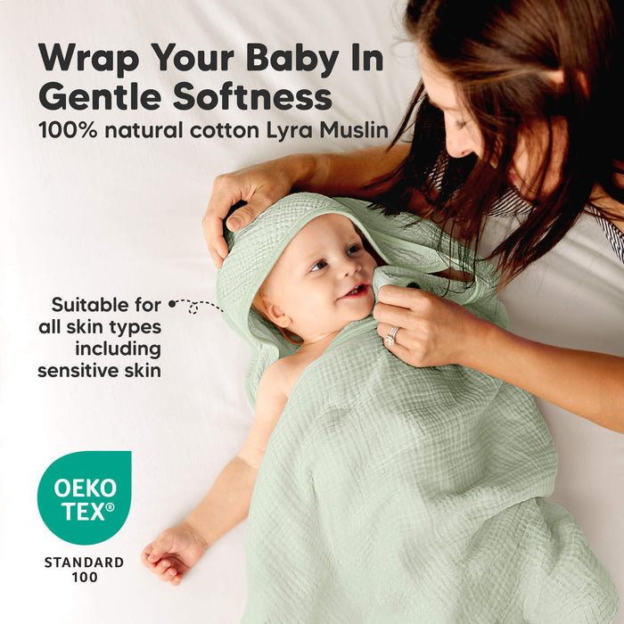 Wrap Your Baby In Gentle Softness - 100% natural cotton Lyra Muslin 
Suitable for all skin types including sensitive skin 
OEKO TEX Standard 100