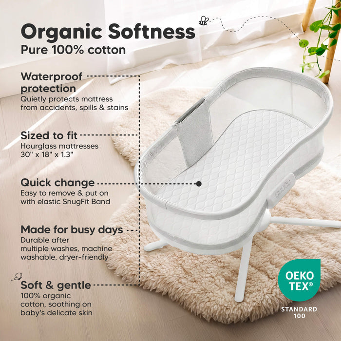 Organic Softness - Pure 100% cotton (Waterproof protection, Sized to fit Rectangular mattresses 30" x 18" x 1.3", Quick change, Made for busy days, and Soft & gentle. OEKO-TEX Standard 100)