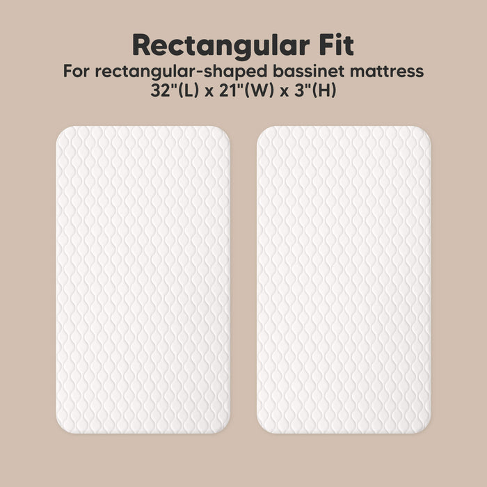Rectangular Fit - For rectangular-shaped bassinet mattress 32"(L) x 21"(W) x 3"(H)