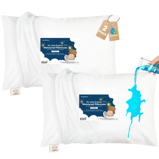 Protect+ waterproof pillowcases, 2-pack, featuring a soft cotton surface with reliable spill-proof protection.
