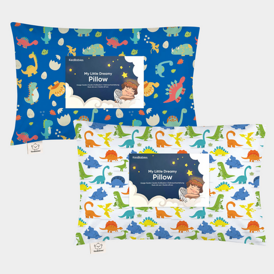A set of two colorful toddler pillows with playful prints designed for comfort and everyday use.