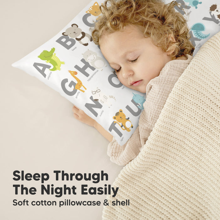 Soft cotton pillowcase and plush fiber filling help toddlers sleep through the night comfortably.