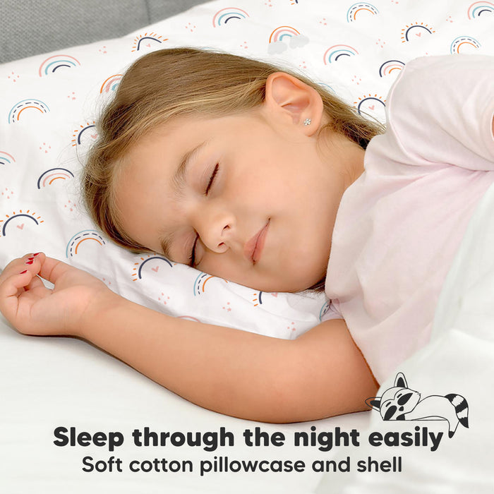 Soft cotton pillowcase and plush fiber filling help toddlers sleep through the night comfortably.