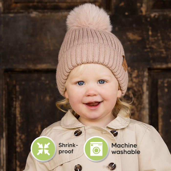 Durable and easy-care beanie that is machine washable and shrink resistant.