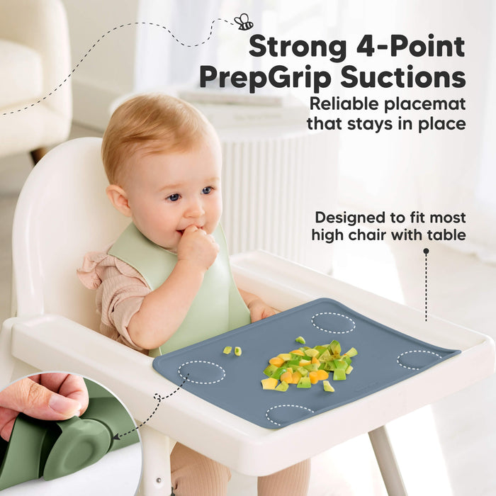 Strong 4-point suction keeps the placemat securely in place on most high chair tables.