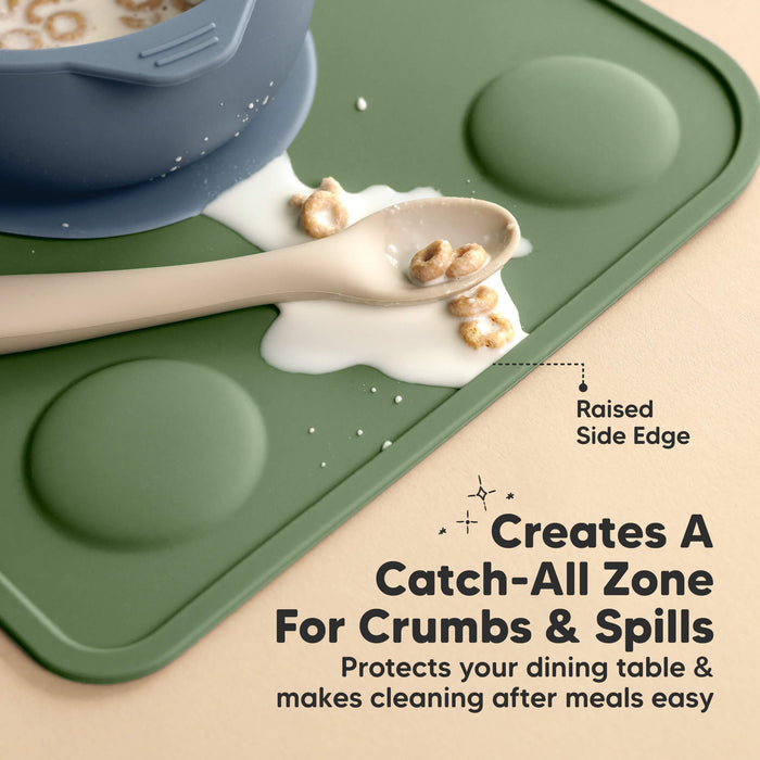 Catch-all raised edges help contain crumbs and spills for easier cleanup.