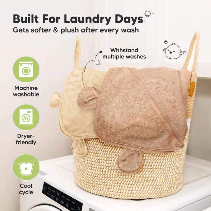 Built for laundry days hooded towels that stay soft after washes and are machine-washable and dryer-friendly.