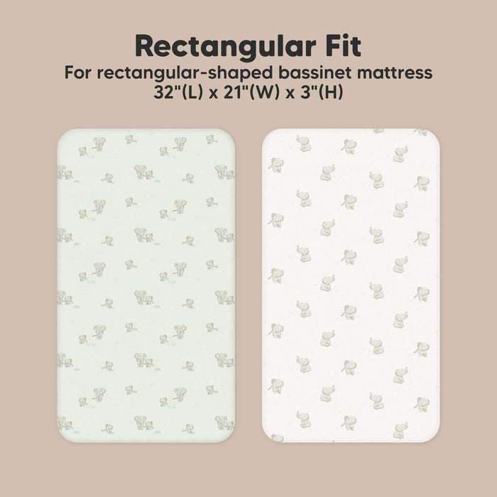 Rectangular Fit - For rectangular-shaped bassinet mattress 32"(L) x 21" (W) x 3" (H)