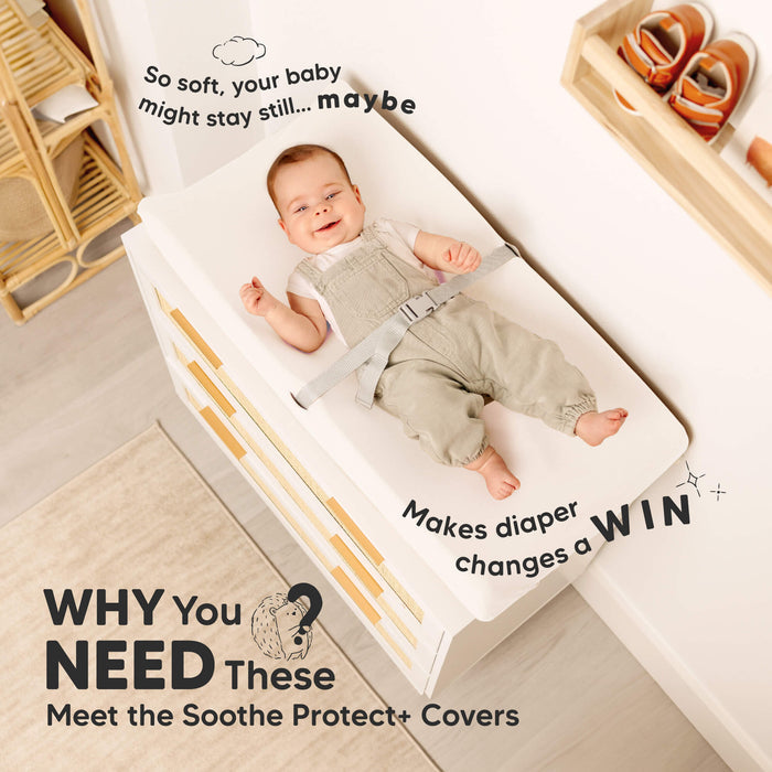 Why you need these - meet the Soothe Protect+ Covers (so soft, your baby might stay still... It makes diaper changes a win)