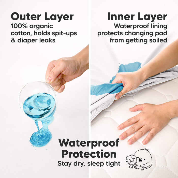Waterproof Protection - Stay dry, sleep tight (Outer Layer: 100% organic cotton, holds spit-ups & diaper leaks) (Inner Layer: Waterproof lining protects changing pad from getting soiled)