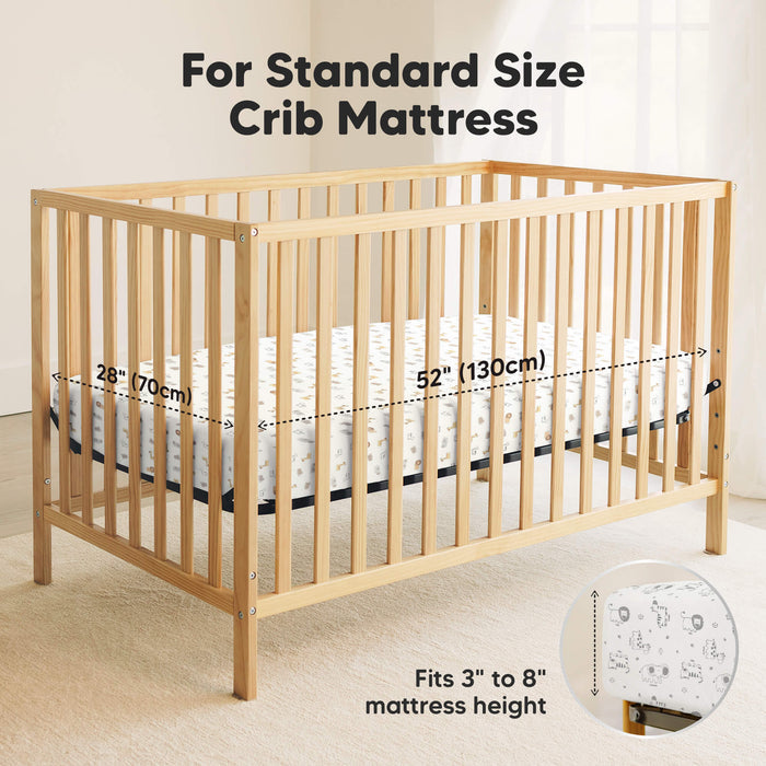 For Standard Size Crib Mattress, 52" by 28" or 130 cm by 70cm , Fits 3" to 8" mattress height