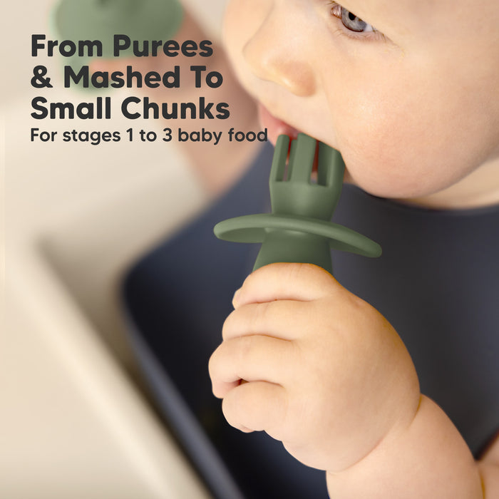 Suitable from purées and mashed foods to small chunks across early feeding stages.