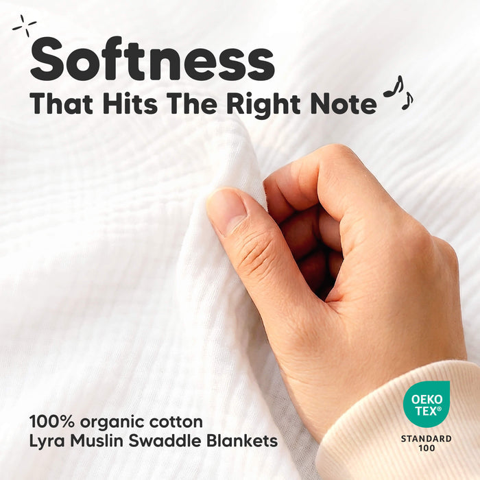 Softness That Hits The Right Note, 100% organic cotton - Lyra Muslin Swaddle Blankets, OEKO TEX STANDARD 100