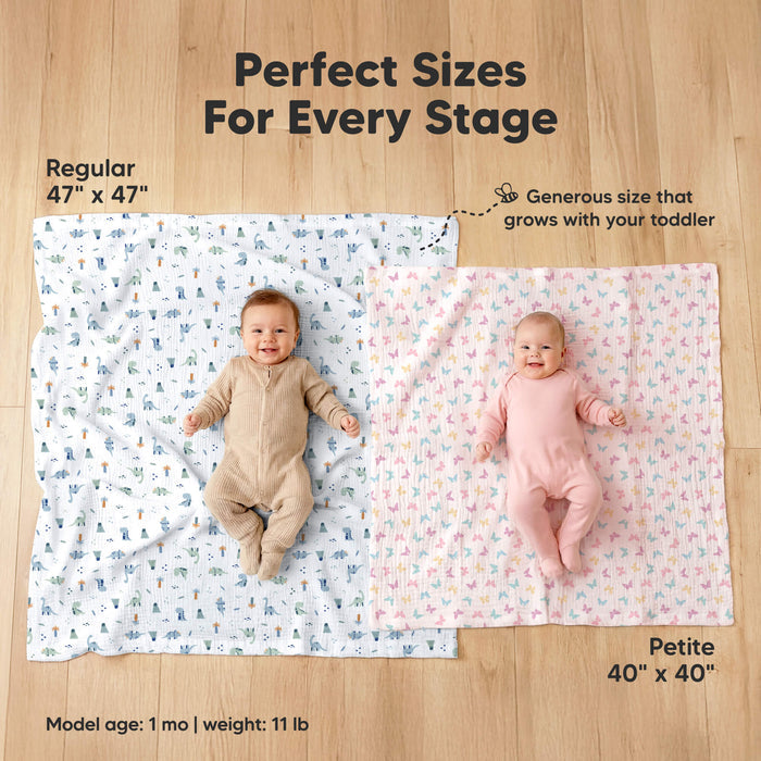 Perfect Sizes For Every Stage - Generous size that grows with your toddler - Regular (47" x 47") or Petite
40" x 40"