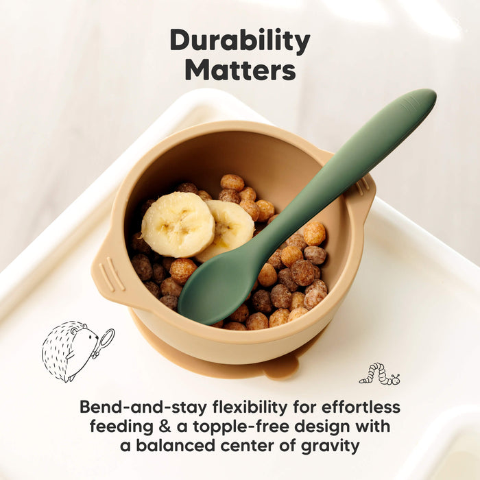 Durability Matters, bend-and-stay flexibility for effortless feeding and a topple-free design with a balanced center of gravity.