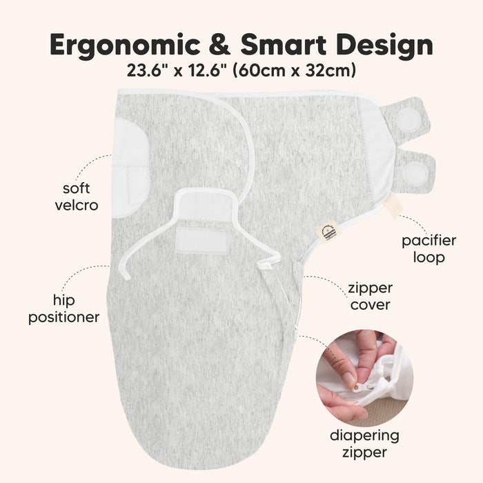 Ergonomic & Smart Design, 23.6" x 12.6" (60cm x 32cm). With soft velcro, hip positioner, pacifier loop, zipper cover, diapering zipper
