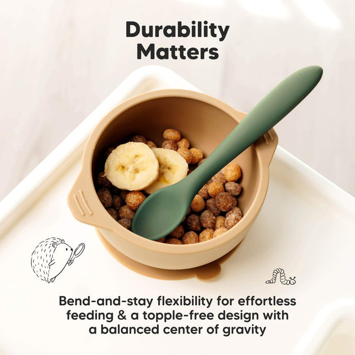 Durability Matters, bend-and-stay flexibility for effortless feeding and a topple-free design with a balanced center of gravity.