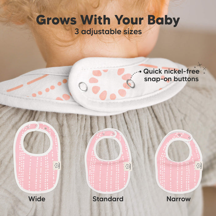 Grows With Your Baby- 
3 adjustable sizes: Wide, Standard, Narrow. Quick nickel-free snap-on buttons