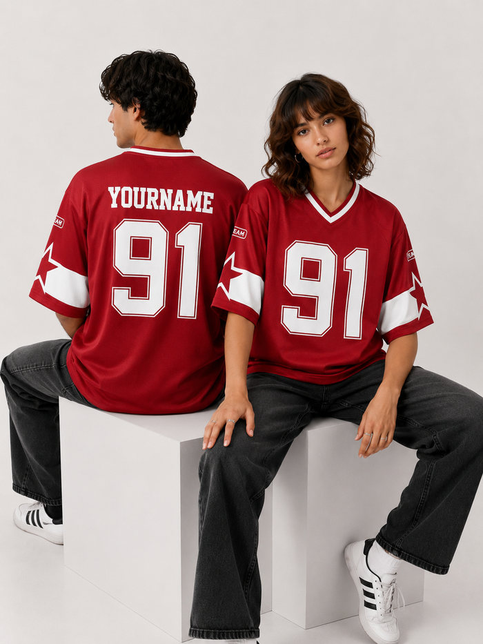 91 Oversized Down Shoulder Dry Fit Shirt – Custom Name & Number Sports Jersey | Tickers
