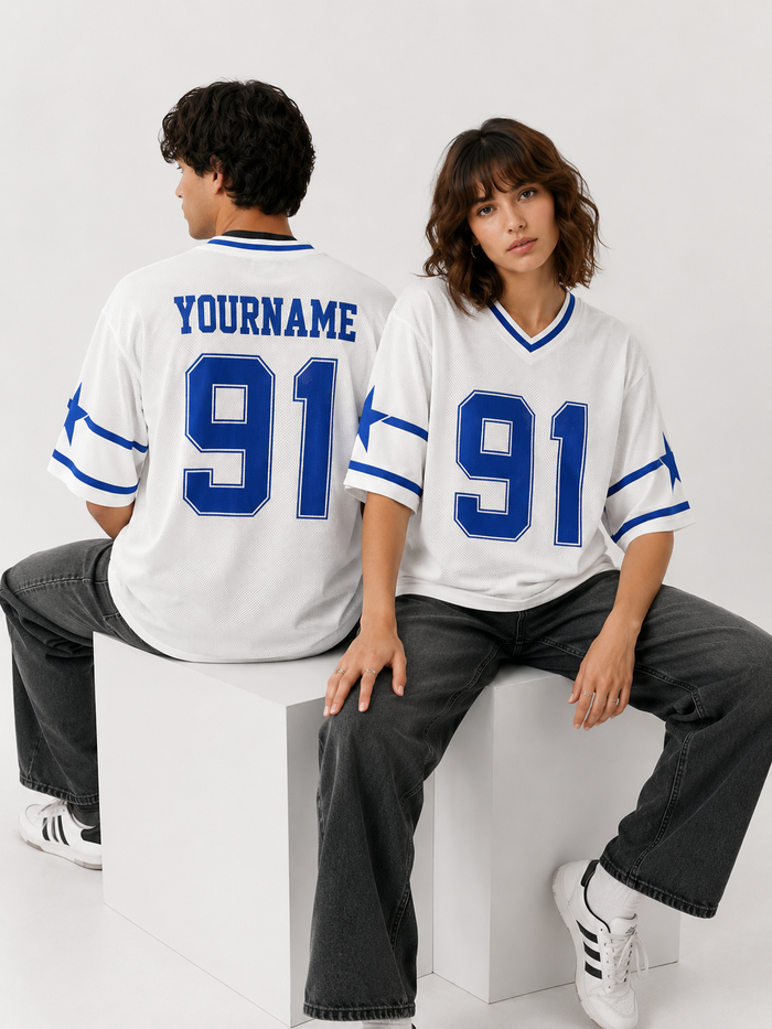 91 Oversized Down Shoulder Dry Fit Shirt – Custom Name & Number Sports Jersey | Tickers