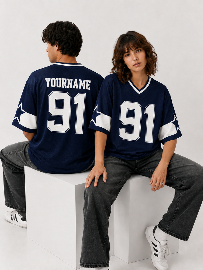 91 Oversized Down Shoulder Dry Fit Shirt – Custom Name & Number Sports Jersey | Tickers