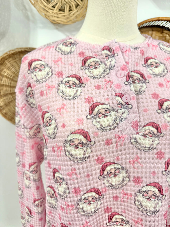 The December Santa Waffle Texture Pajama Set in Pink