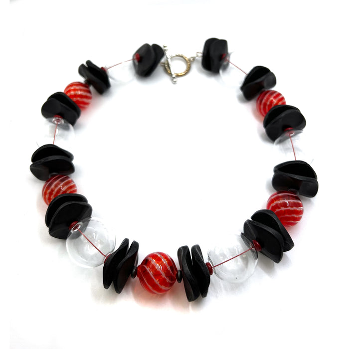 Necklace 14 (Murano Glass Beads + Black Wood Discs)