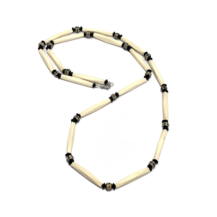 Necklace 15 (White Tube Beads with Black and White Wood Beads)