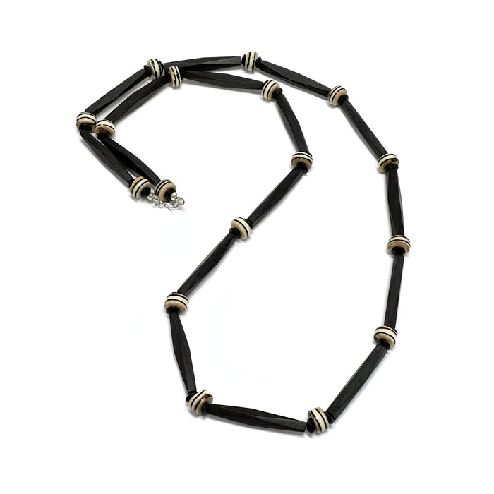 Necklace 16 (Black Wood Tube with White + Brown African Bone Beads)