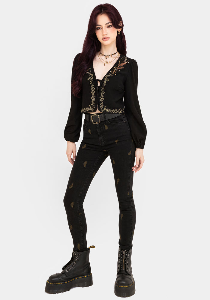 Abellona Embroidered Tie Front Blouse