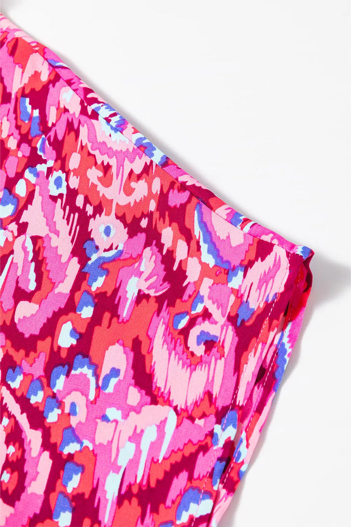 Pink Abstract Print V Neck Half Sleeve Loose Fit Tunic Blouse - Tops/Blouses & Shirts