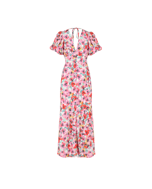 ALLEGRA SILK MIDI DRESS PANSY