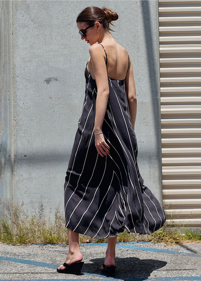 Amara Striped Maxi Dress - Charcoal