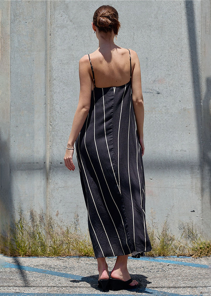 Amara Striped Maxi Dress - Charcoal