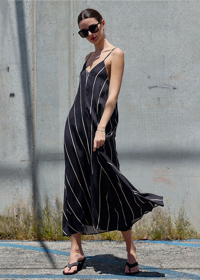 Amara Striped Maxi Dress - Charcoal