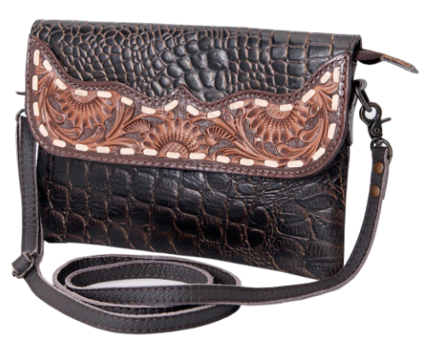 American Darling Caiman and Tooled Leather Purse