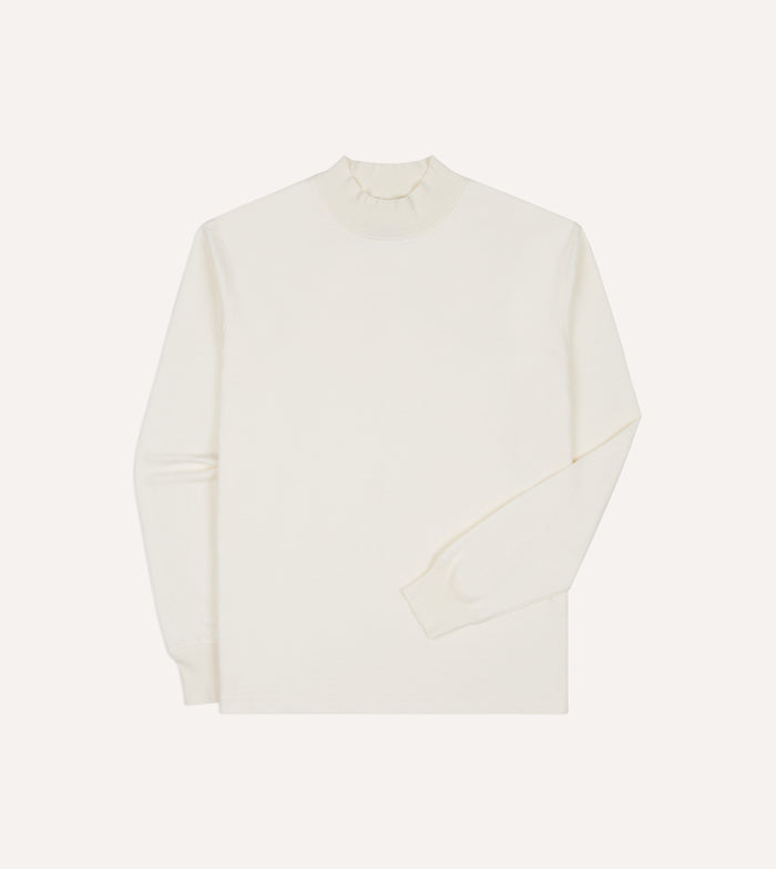 Antique White Cotton Long-Sleeve Mock Neck Hiking T-Shirt