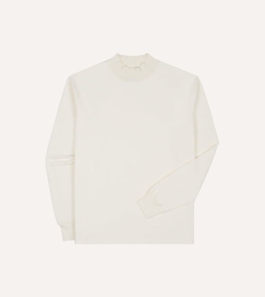 Antique White Cotton Long-Sleeve Mock Neck Hiking T-Shirt