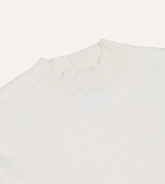 Antique White Cotton Long-Sleeve Mock Neck Hiking T-Shirt