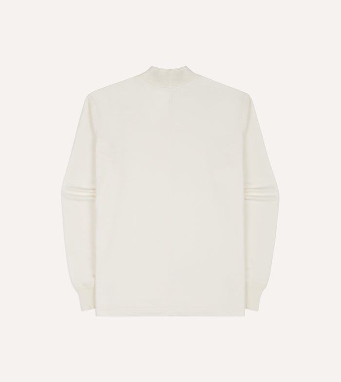Antique White Cotton Long-Sleeve Mock Neck Hiking T-Shirt