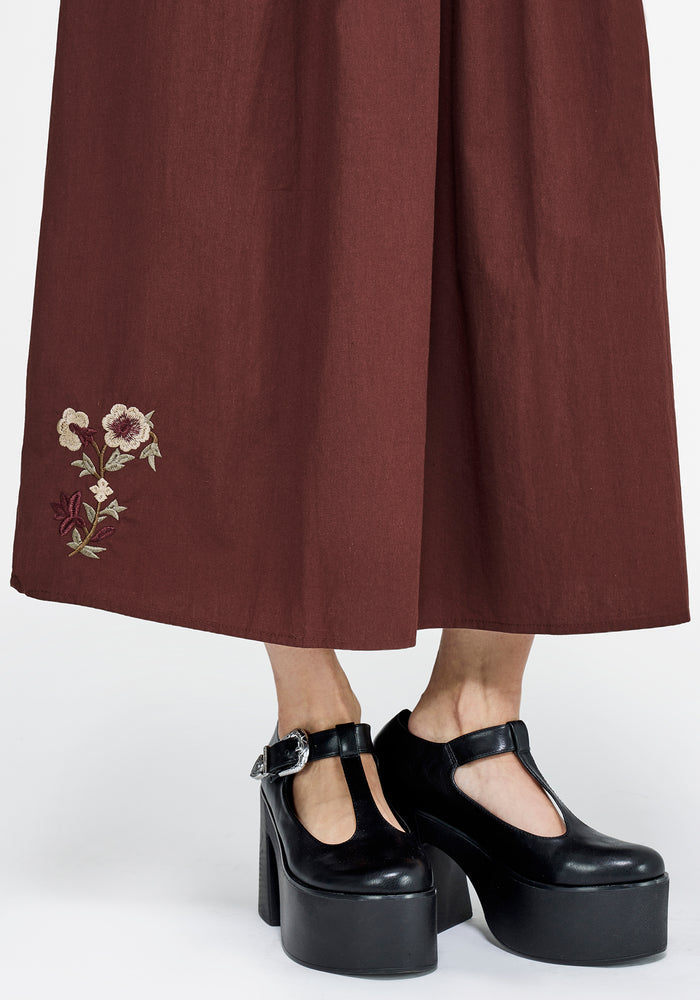 Arianwen Embroidered Puff Sleeve Midaxi Dress - Rust