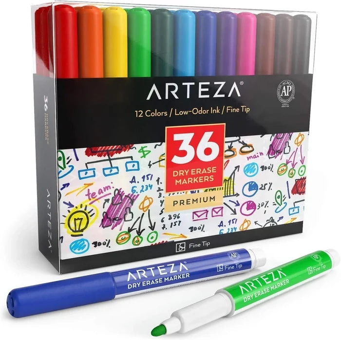 Arteza® Dry Erase Markers Set, Fine Tip Set of 36