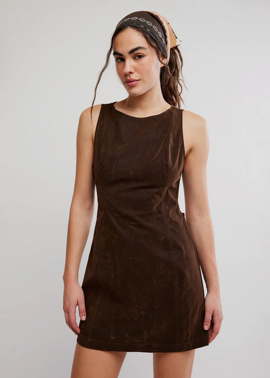 Atlas Suede Mini Dress - Chocolate