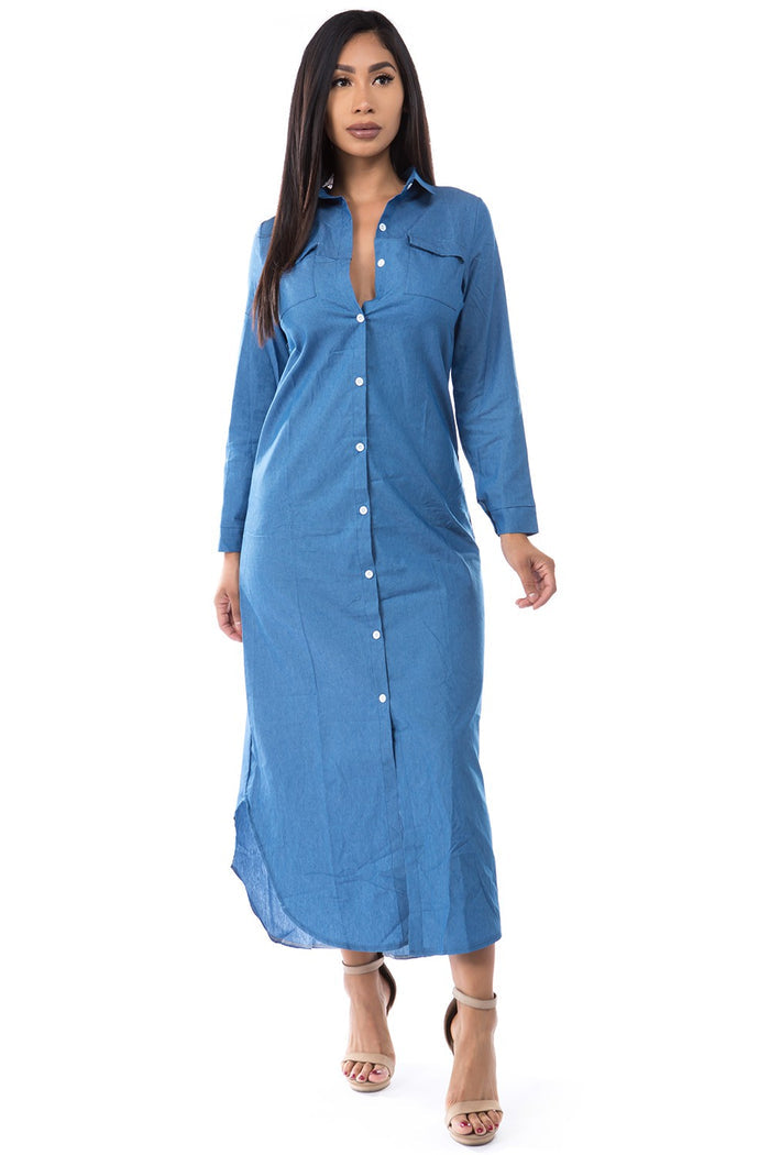 Audrey Denim Shirt Dress - SexyModest Boutique