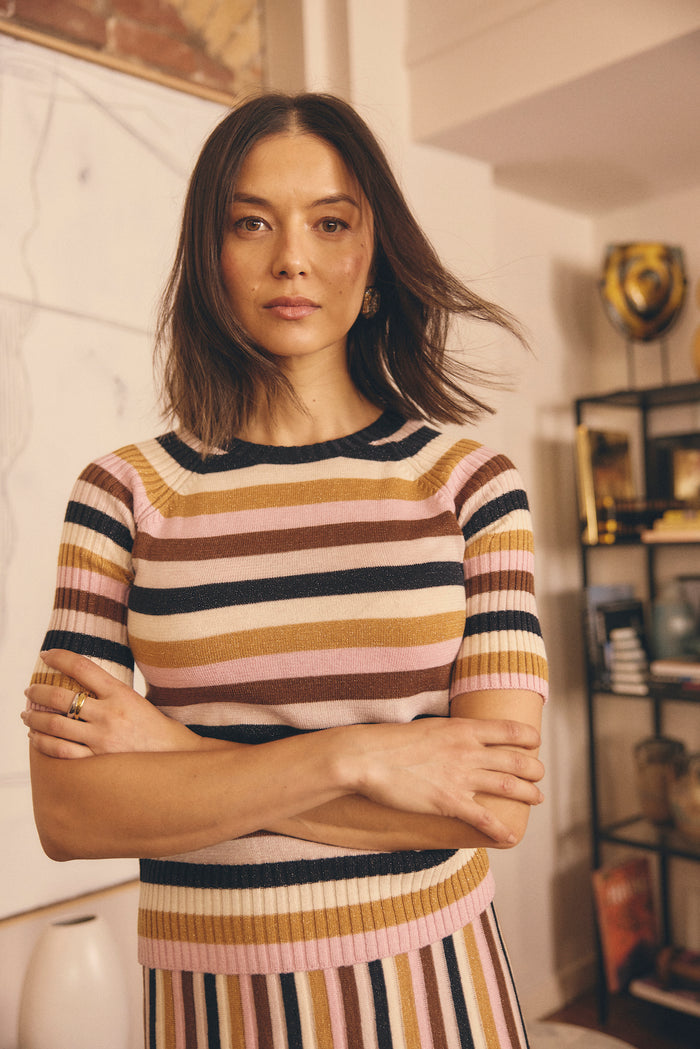 Avenue Lurex Top  In Nutmeg